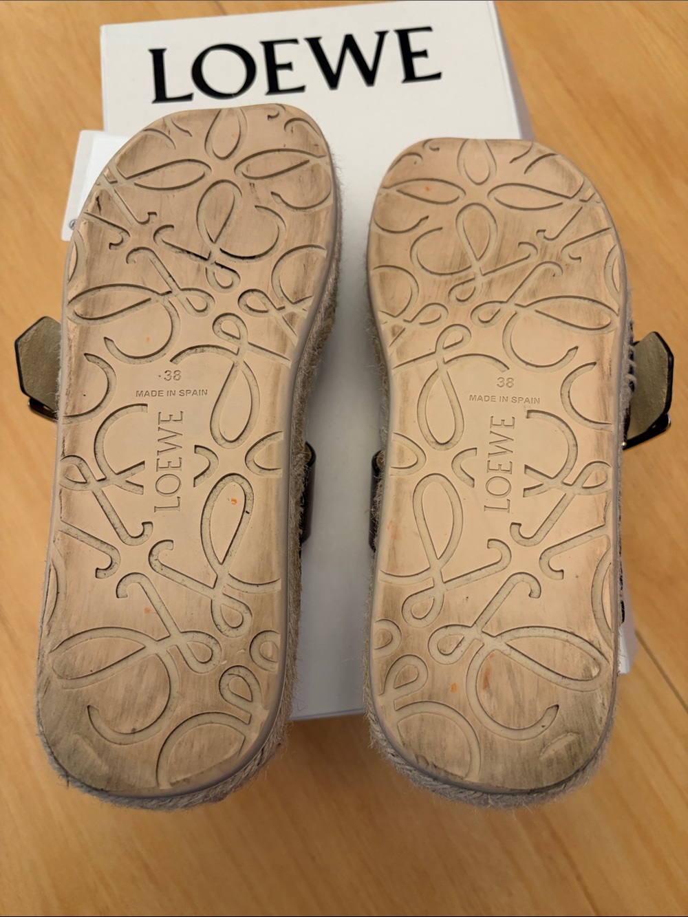 Loewe Brown Leather Buckle Espadrille Slide Sandals - Picture 3 of 5